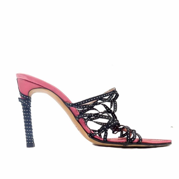 Vintage PRADA Ribbon Cage Mule w Ribbon Wrapped Heels Black IT 38.5 USA 8.5 - Picture 1 of 6